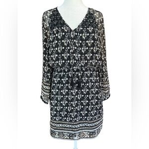 MADEWELL Woodland Artisan Floral Dress Boho Black F6050 Tassels Sz 00 Peasant